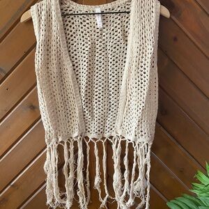 Xhilaration Cream Crochet Vest with Fringe